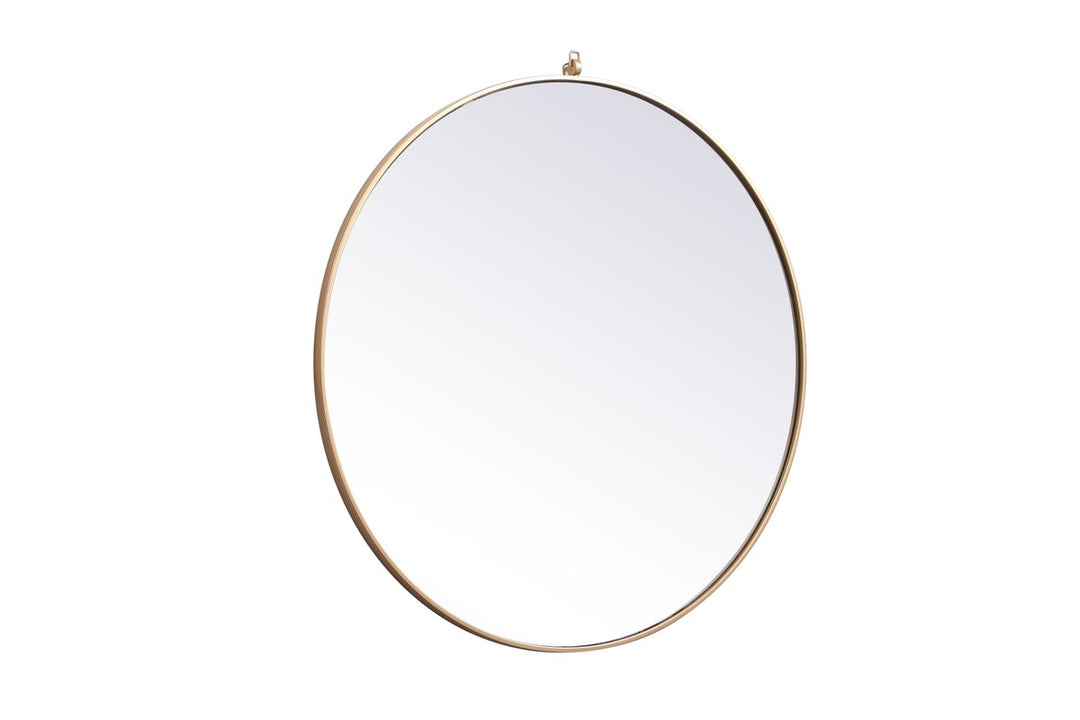 Metal Frame Round Mirror With Decorative Hook 39 Inch In Brass