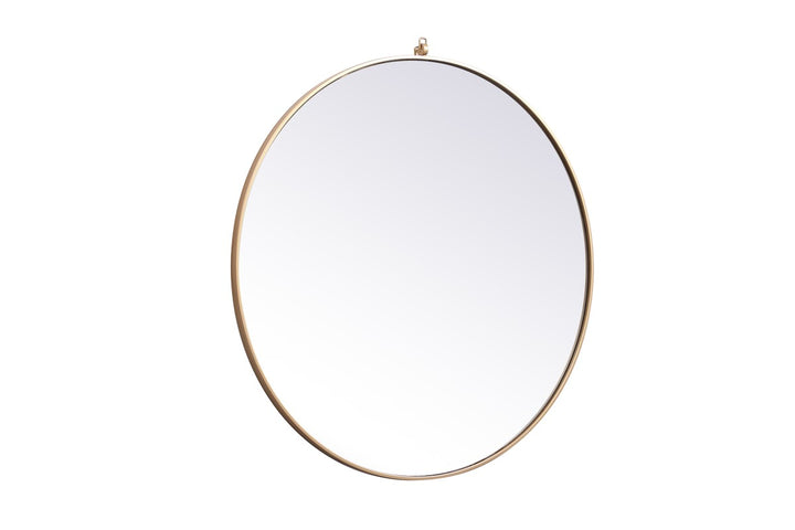 Metal Frame Round Mirror With Decorative Hook 39 Inch In Brass
