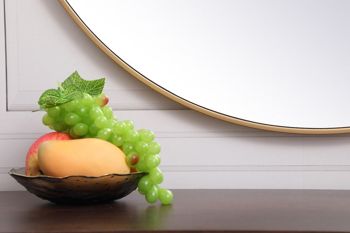 Metal Frame Round Mirror With Decorative Hook 39 Inch In Brass