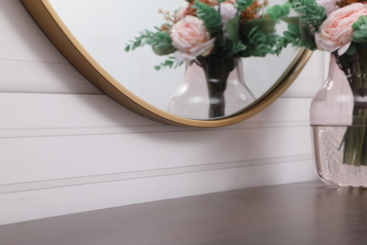 Metal Frame Round Mirror With Decorative Hook 39 Inch In Brass