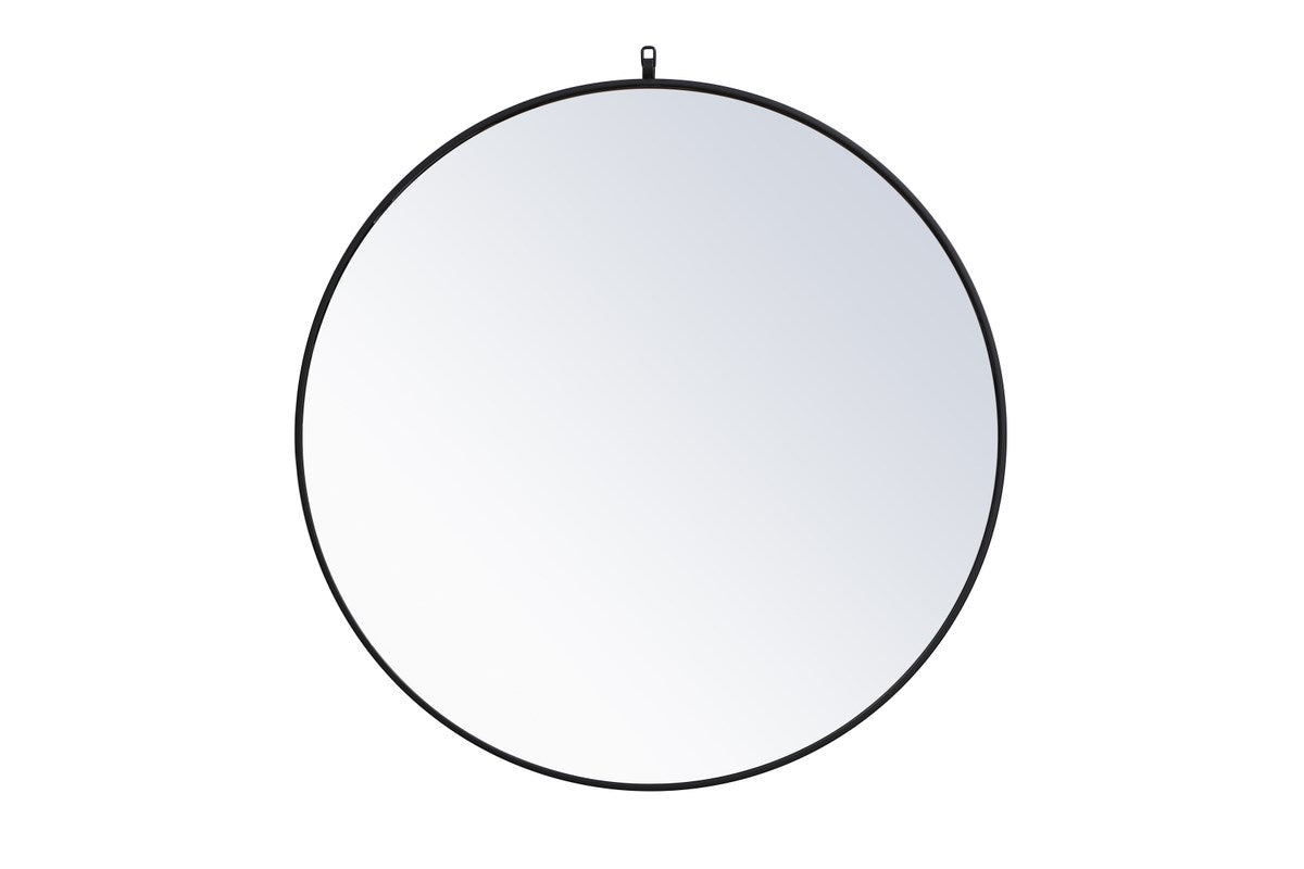 Metal Frame Round Mirror With Decorative Hook 39 Inch In Black by Elegant Decor