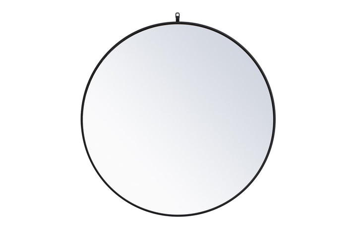 Metal Frame Round Mirror With Decorative Hook 39 Inch In Black by Elegant Decor