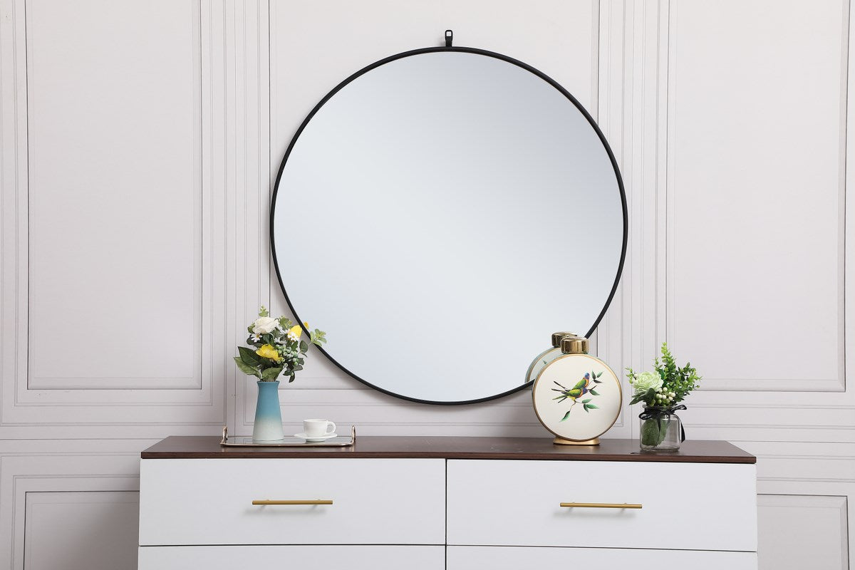 Metal Frame Round Mirror With Decorative Hook 39 Inch In Black