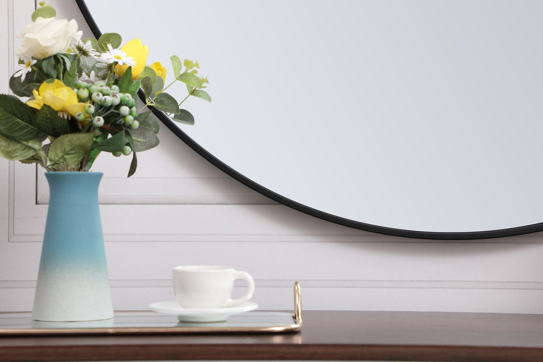 Metal Frame Round Mirror With Decorative Hook 39 Inch In Black