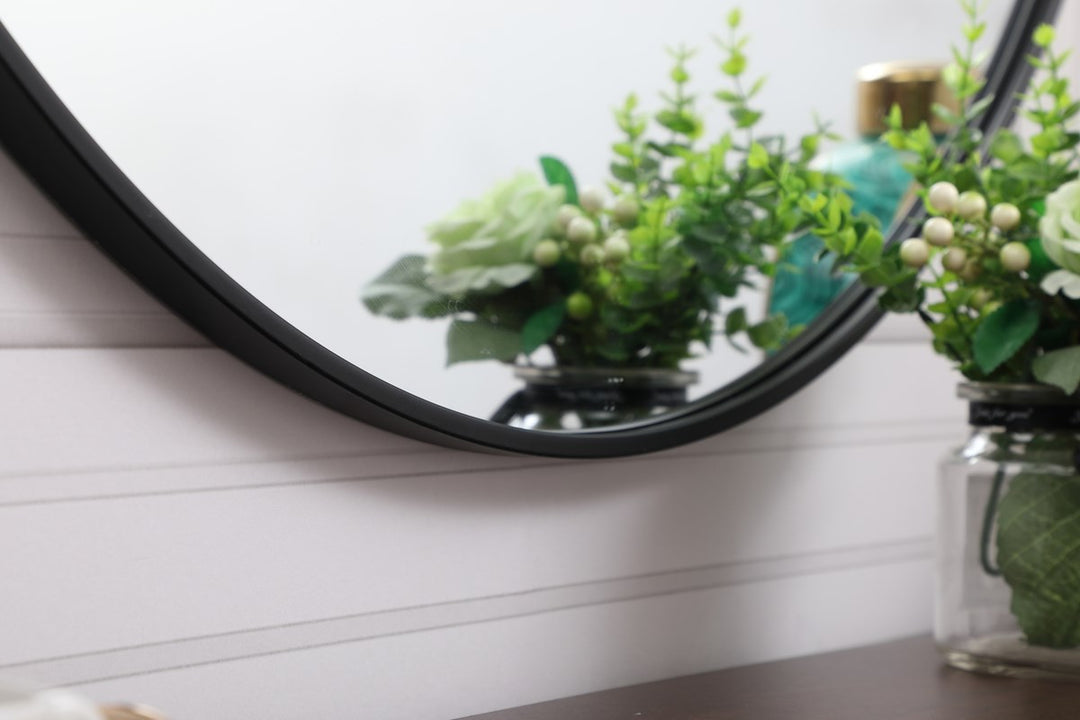 Metal Frame Round Mirror With Decorative Hook 39 Inch In Black