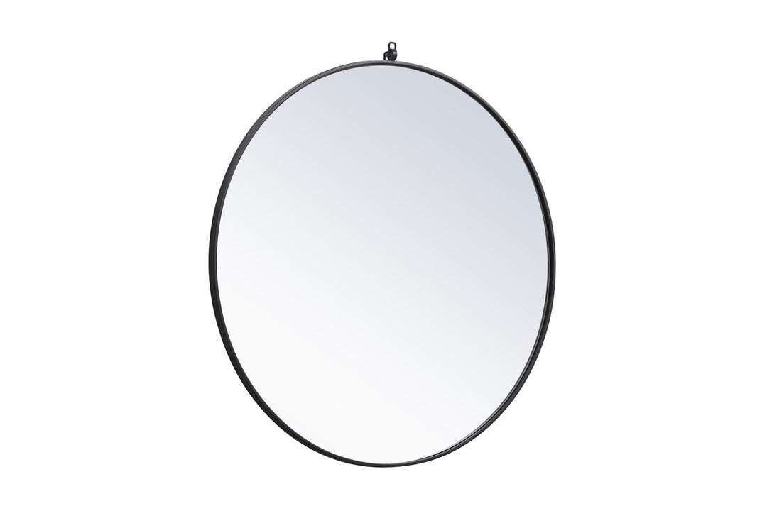 Metal Frame Round Mirror With Decorative Hook 39 Inch In Black