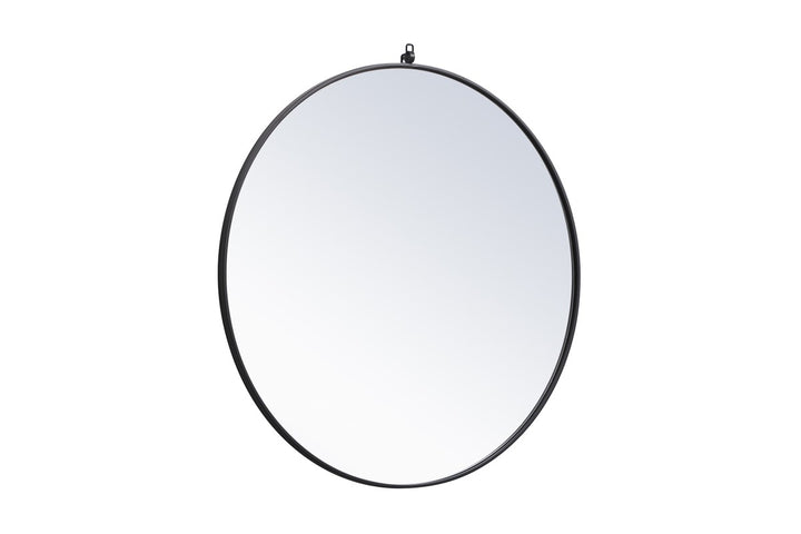 Metal Frame Round Mirror With Decorative Hook 39 Inch In Black
