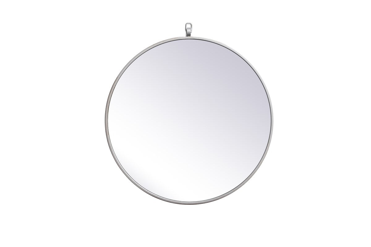Metal Frame Round Mirror With Decorative Hook 21 Inch In Silver by Elegant Decor