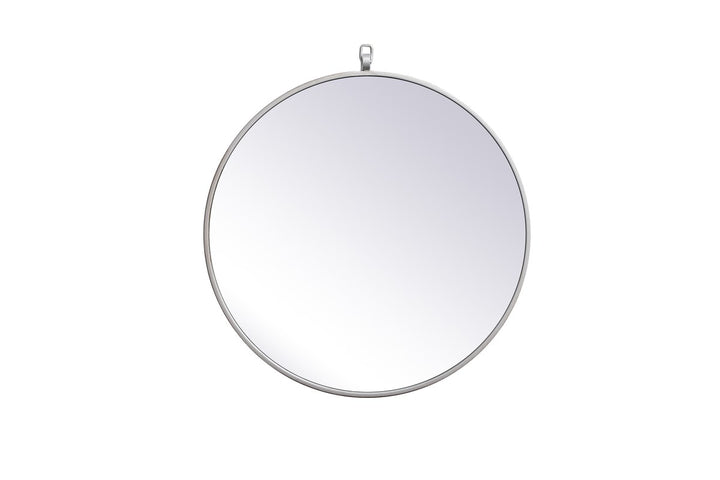 Metal Frame Round Mirror With Decorative Hook 21 Inch In Silver by Elegant Decor