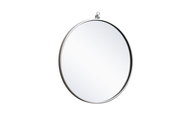 Metal Frame Round Mirror With Decorative Hook 21 Inch In Silver