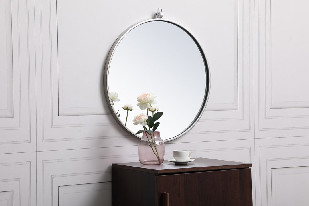 Metal Frame Round Mirror With Decorative Hook 21 Inch In Silver