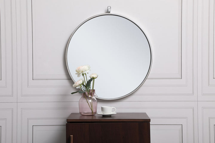 Metal Frame Round Mirror With Decorative Hook 21 Inch In Silver