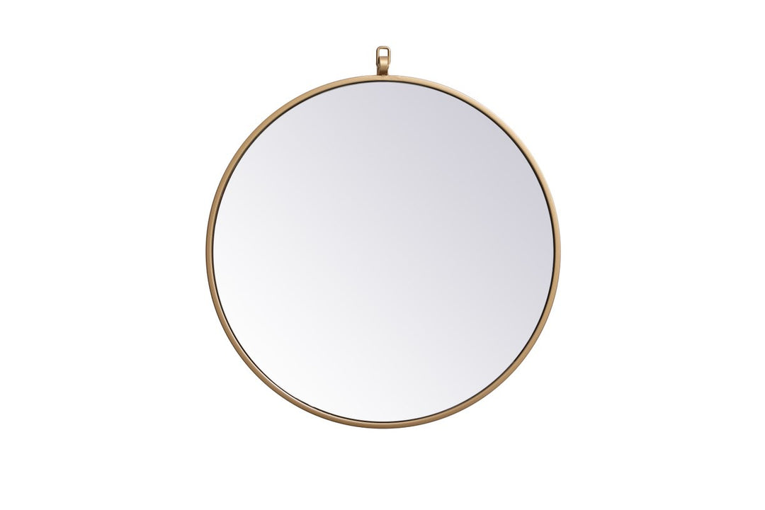 Metal Frame Round Mirror With Decorative Hook 21 Inch In Brass by Elegant Decor
