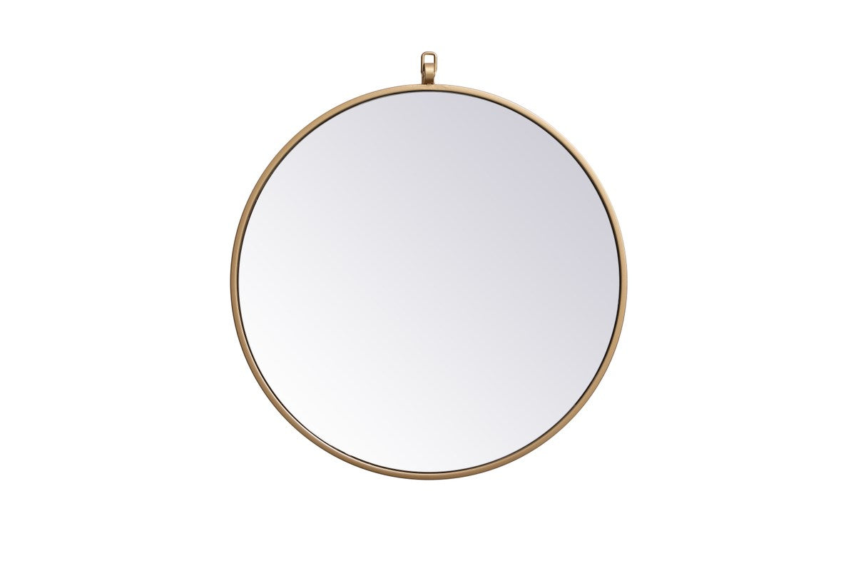 Metal Frame Round Mirror With Decorative Hook 21 Inch In Brass by Elegant Decor
