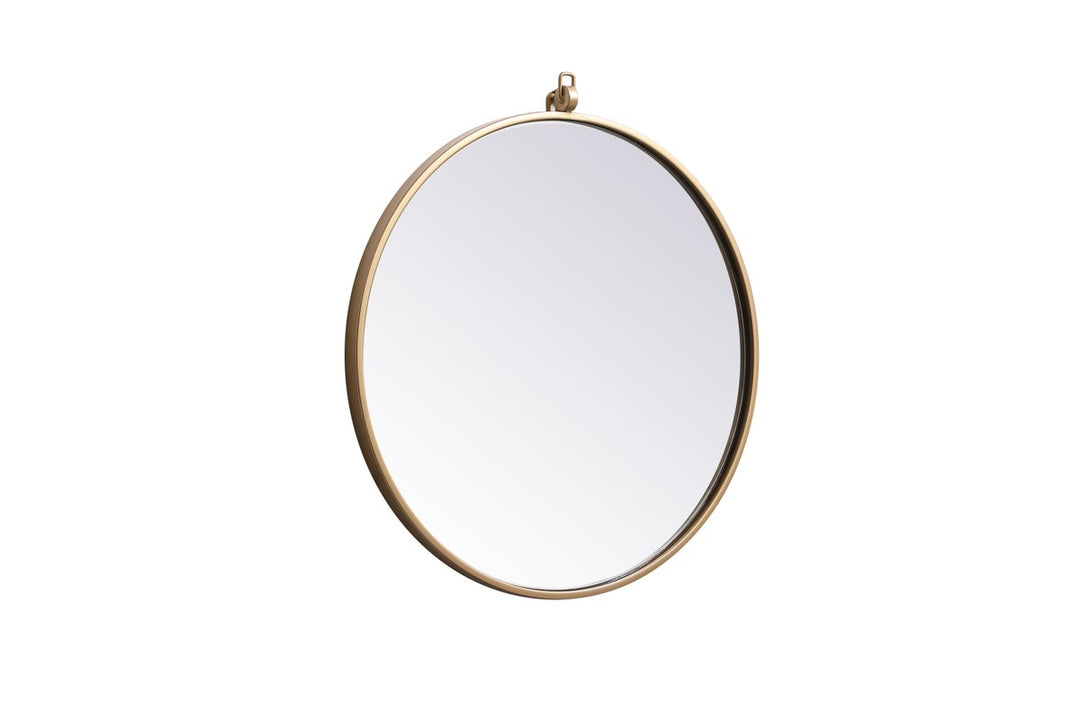 Metal Frame Round Mirror With Decorative Hook 21 Inch In Brass