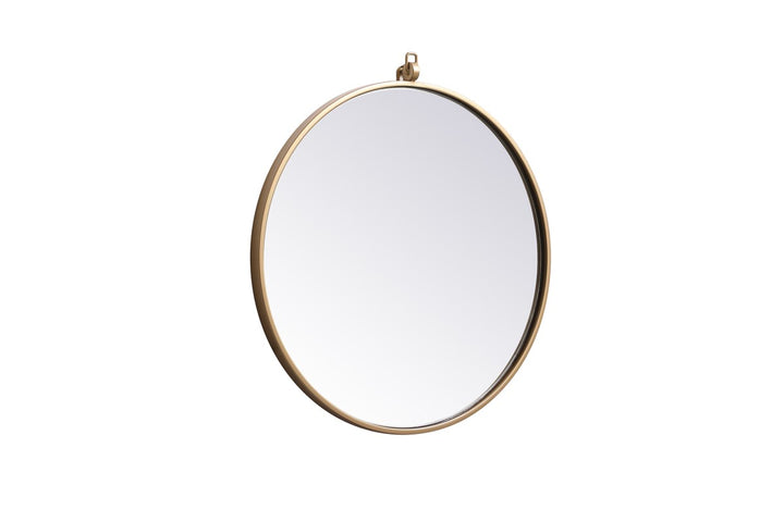 Metal Frame Round Mirror With Decorative Hook 21 Inch In Brass