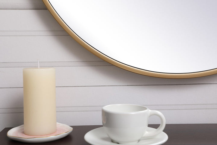 Metal Frame Round Mirror With Decorative Hook 21 Inch In Brass