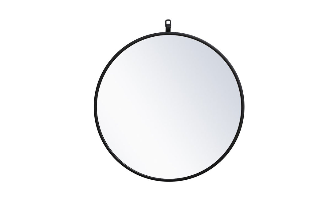 Metal Frame Round Mirror With Decorative Hook 21 Inch In Black by Elegant Decor