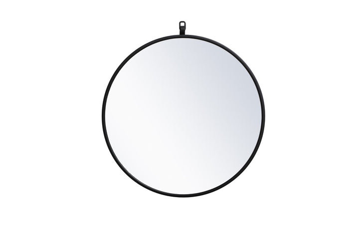 Metal Frame Round Mirror With Decorative Hook 21 Inch In Black by Elegant Decor