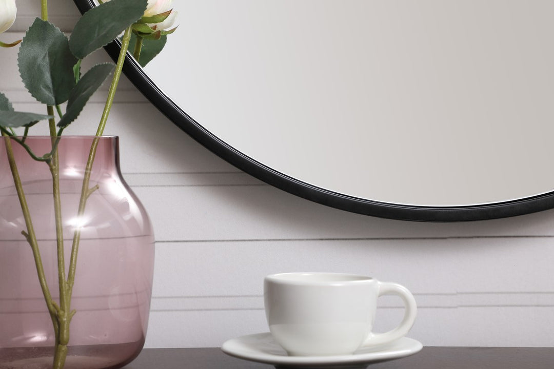 Metal Frame Round Mirror With Decorative Hook 21 Inch In Black