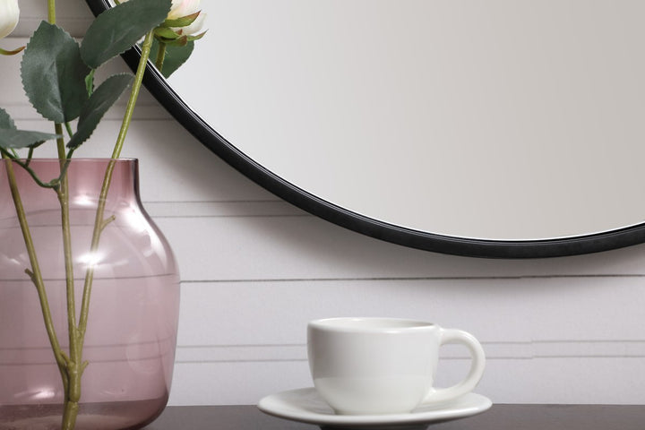 Metal Frame Round Mirror With Decorative Hook 21 Inch In Black