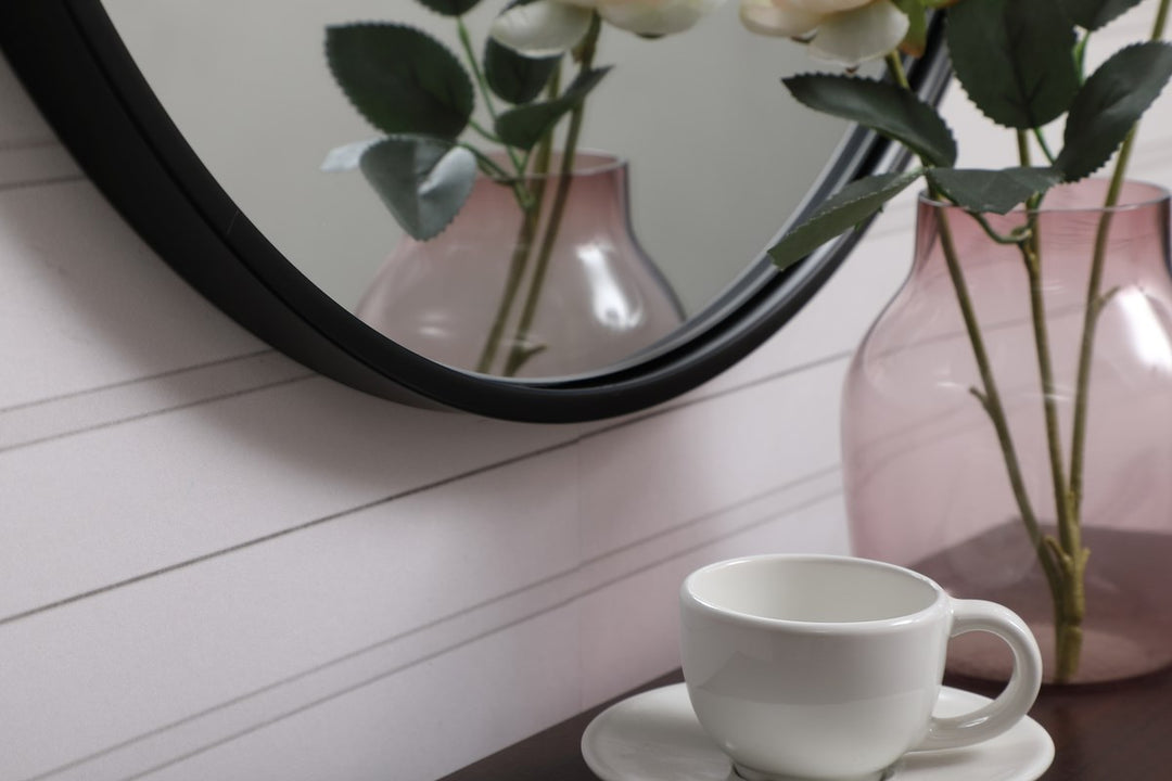 Metal Frame Round Mirror With Decorative Hook 21 Inch In Black