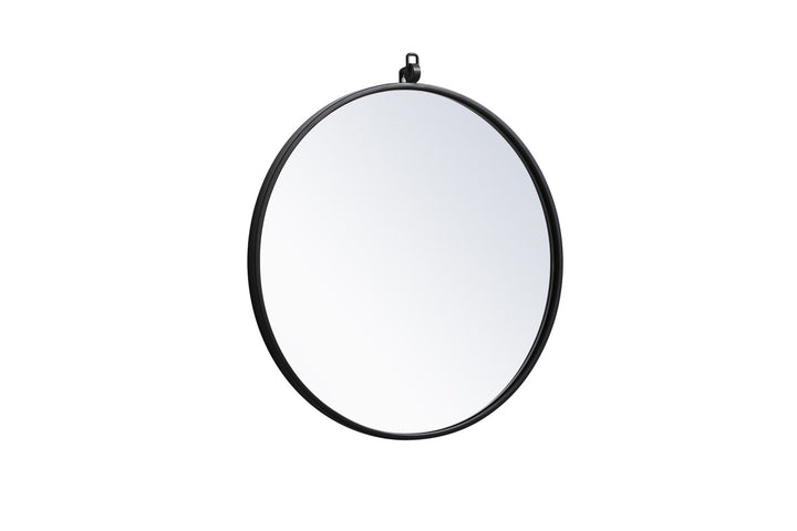 Metal Frame Round Mirror With Decorative Hook 21 Inch In Black