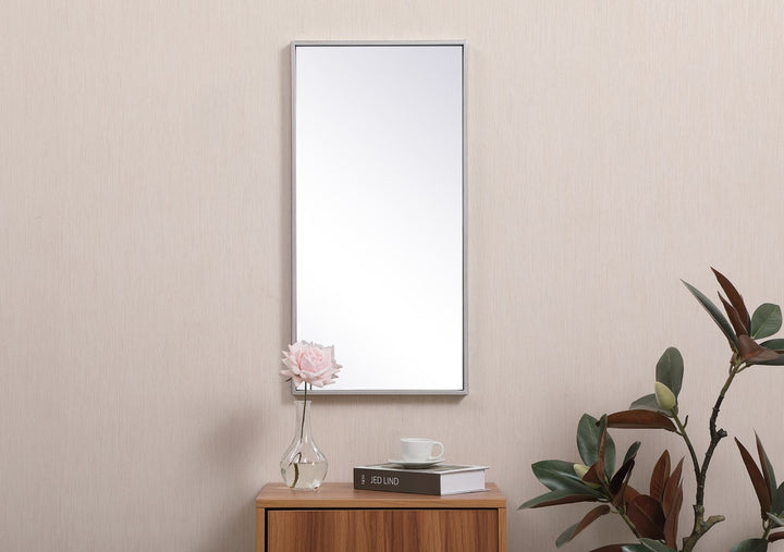 Metal Frame Rectangle Mirror 14X28 Inch In Silver