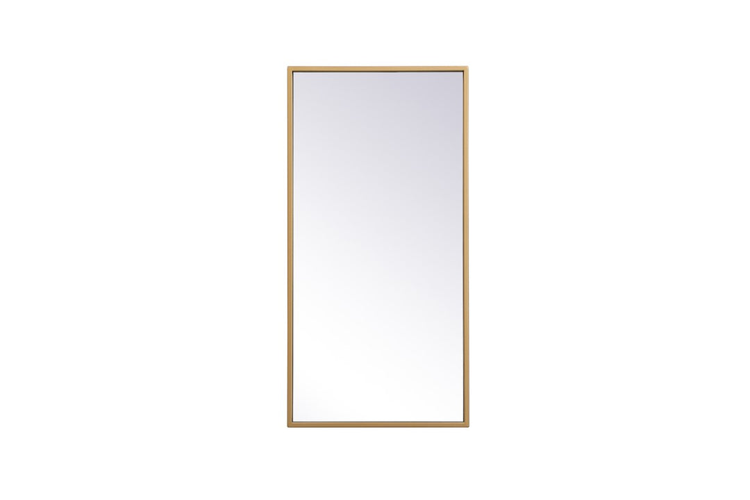Metal Frame Rectangle Mirror 14X28 Inch In Brass by Elegant Decor