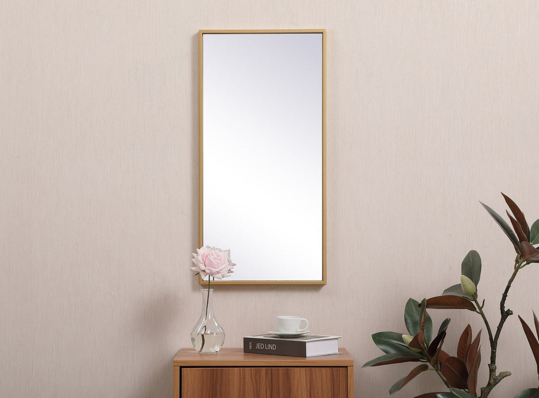 Metal Frame Rectangle Mirror 14X28 Inch In Brass