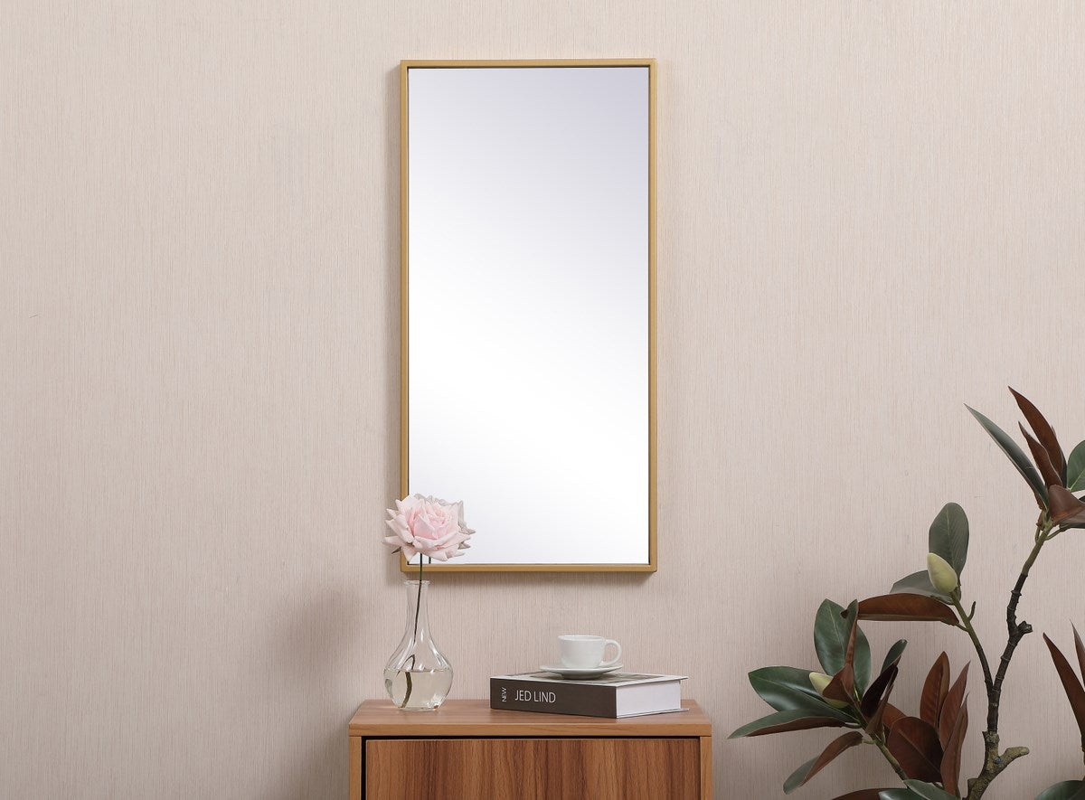 Metal Frame Rectangle Mirror 14X28 Inch In Brass