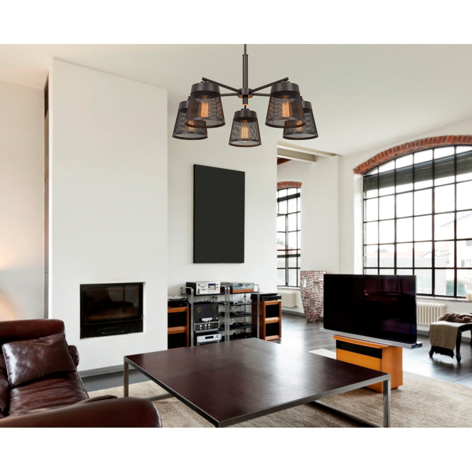 60W X 5  Metal Chandelier With Mesh Shades