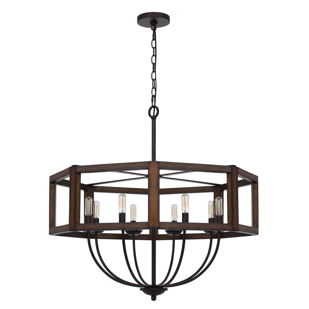 60W X 8  Hexagon Rubber Wood / Metal Chandelier by CAL Lighting