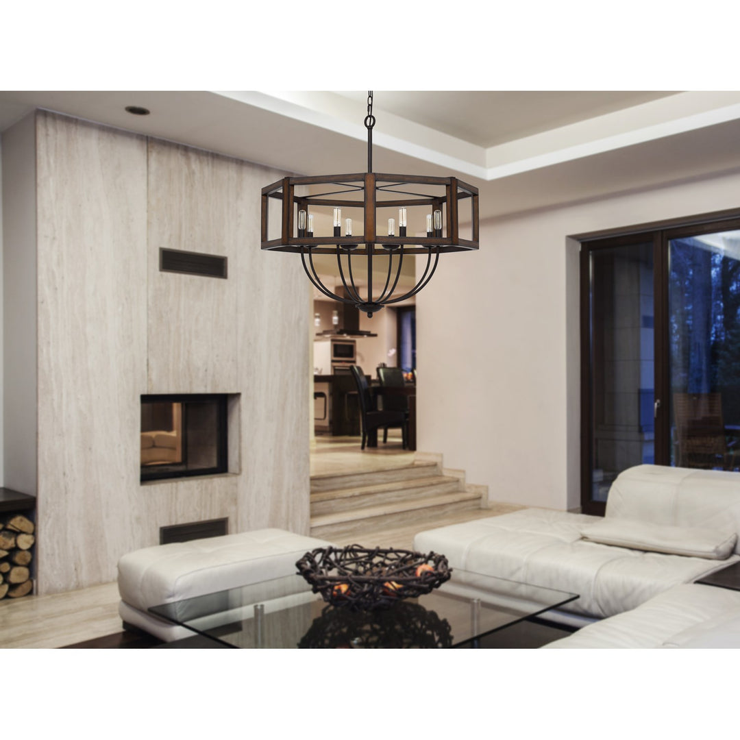 60W X 8  Hexagon Rubber Wood / Metal Chandelier