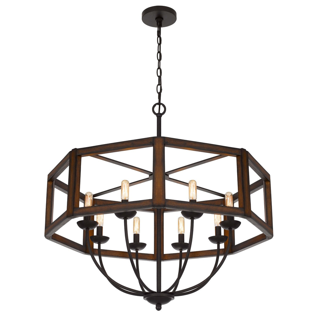 60W X 8  Hexagon Rubber Wood / Metal Chandelier
