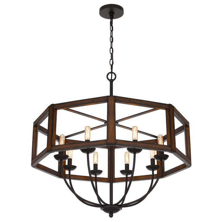 60W X 8  Hexagon Rubber Wood / Metal Chandelier