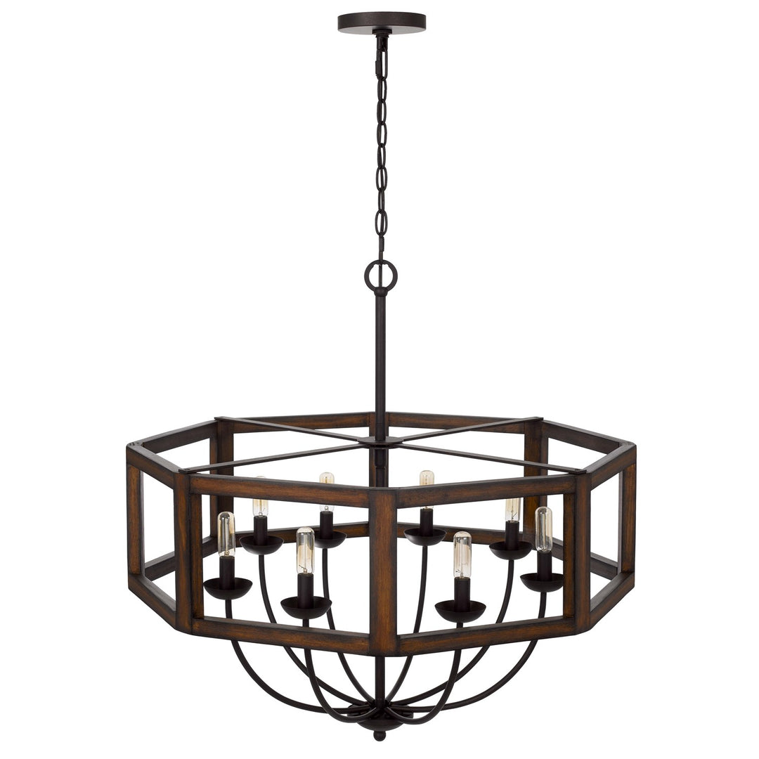 60W X 8  Hexagon Rubber Wood / Metal Chandelier