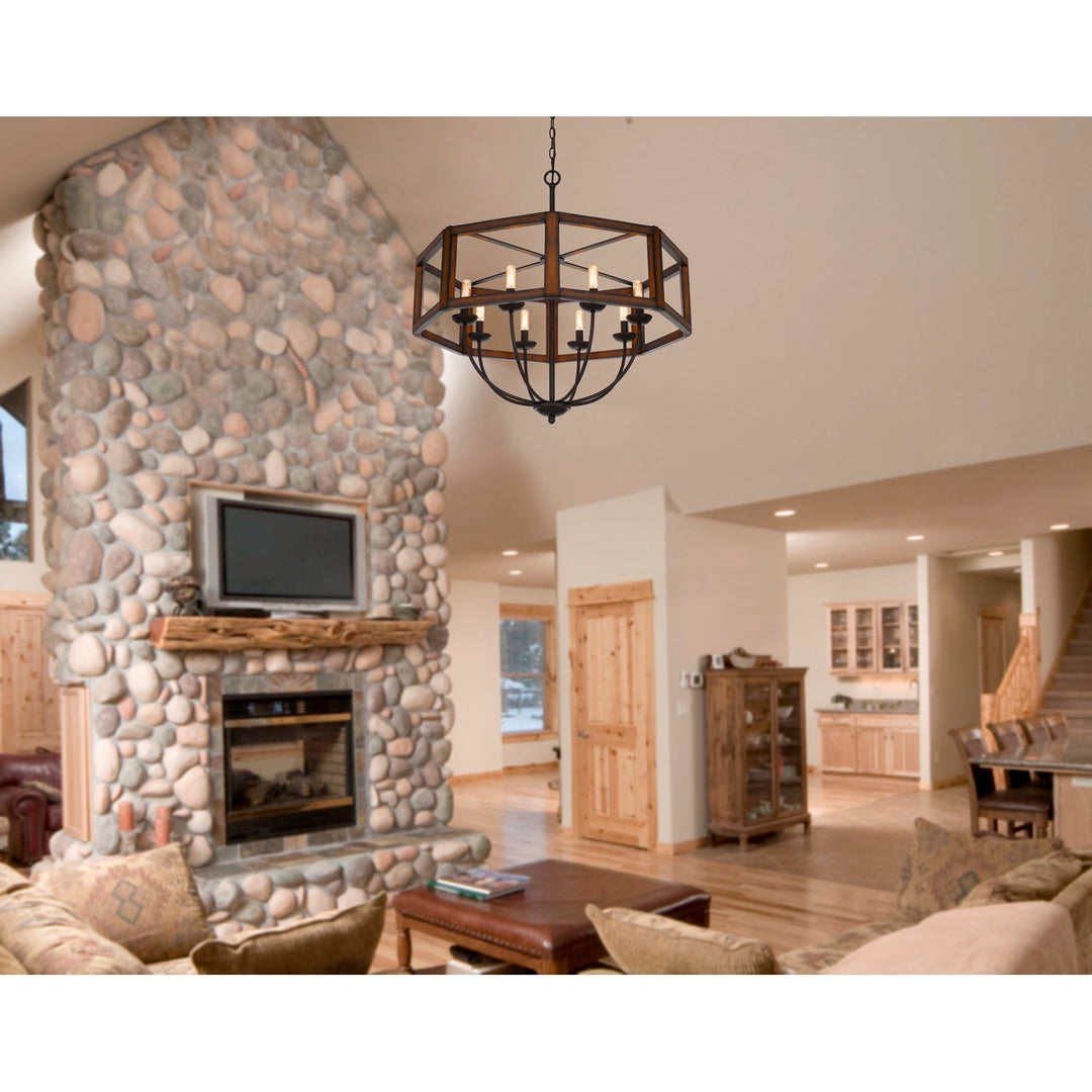 60W X 8  Hexagon Rubber Wood / Metal Chandelier
