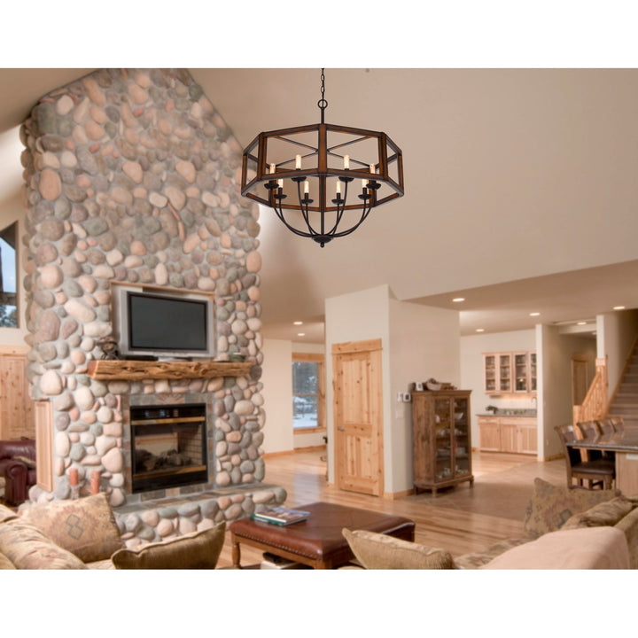 60W X 8  Hexagon Rubber Wood / Metal Chandelier