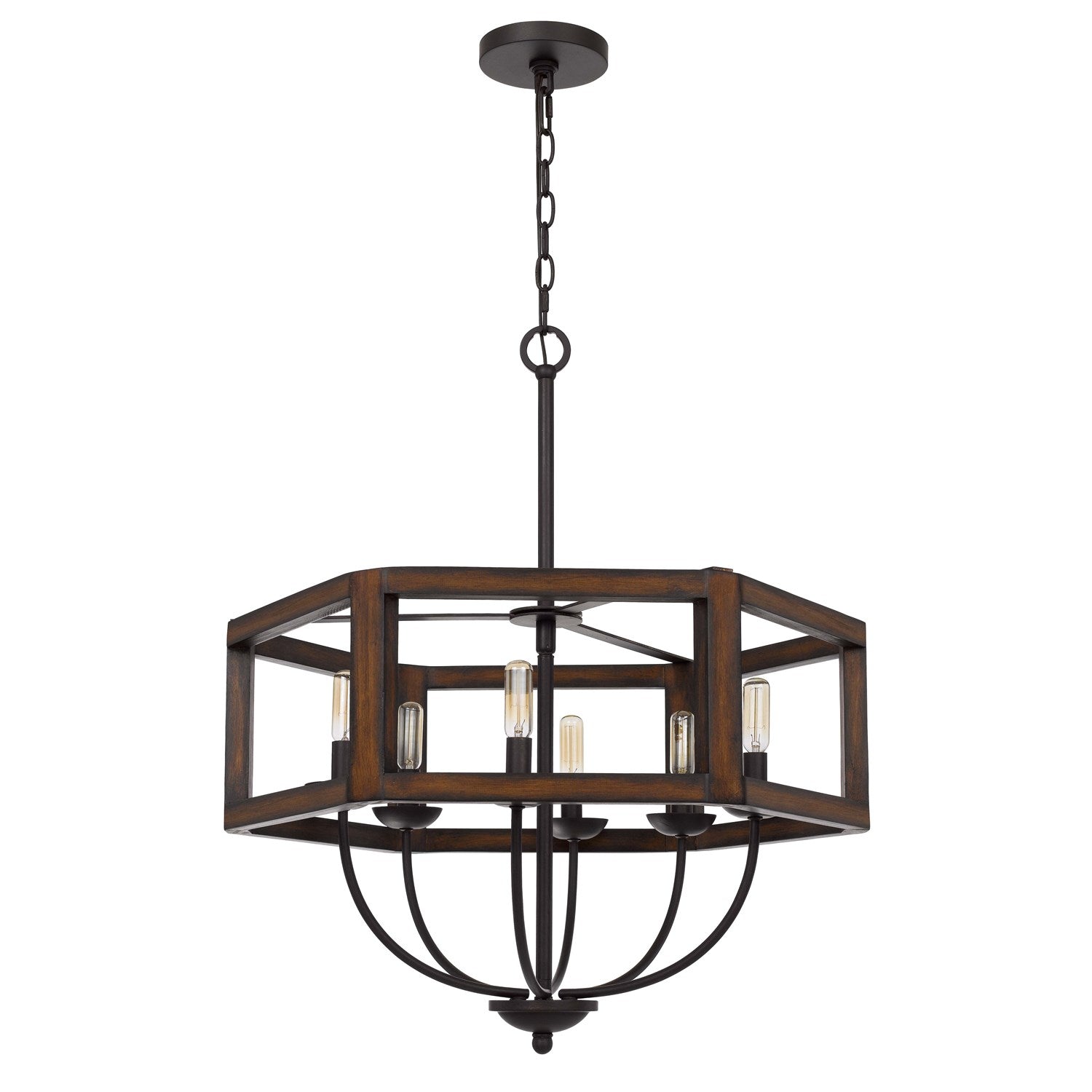60W X 6  Hexagon Rubber Wood / Metal Chandelier by CAL Lighting