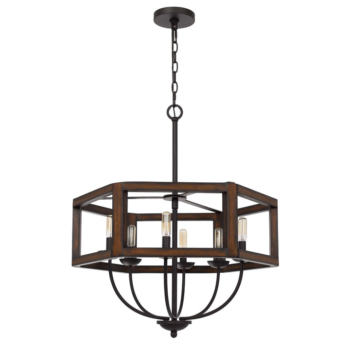 60W X 6  Hexagon Rubber Wood / Metal Chandelier by CAL Lighting