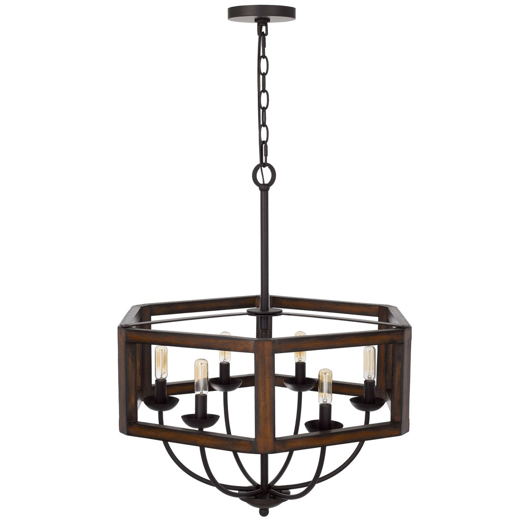 60W X 6  Hexagon Rubber Wood / Metal Chandelier