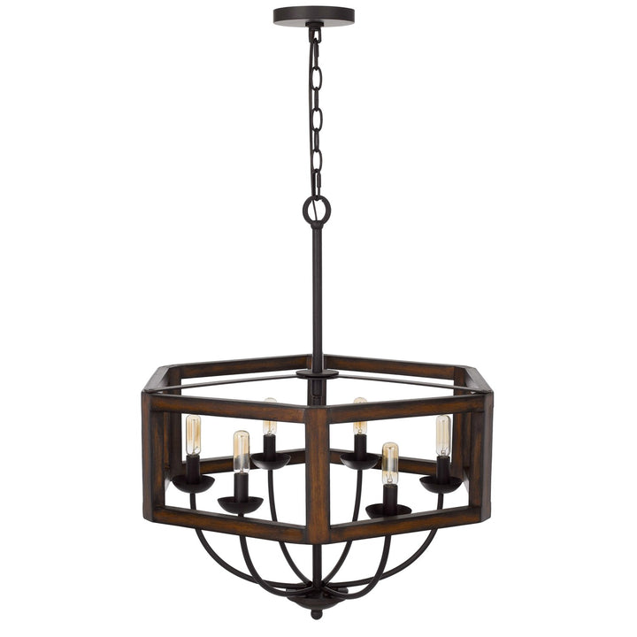 60W X 6  Hexagon Rubber Wood / Metal Chandelier