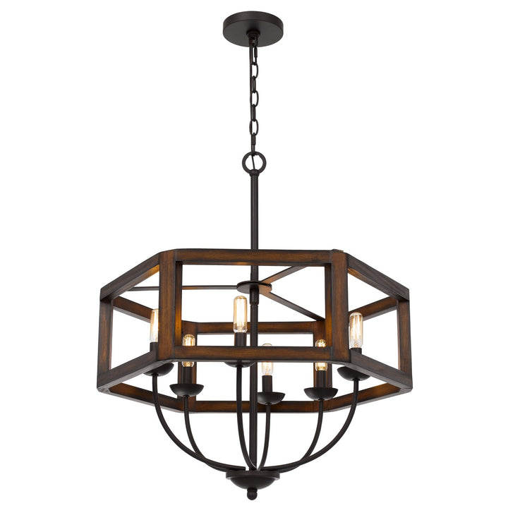 60W X 6  Hexagon Rubber Wood / Metal Chandelier