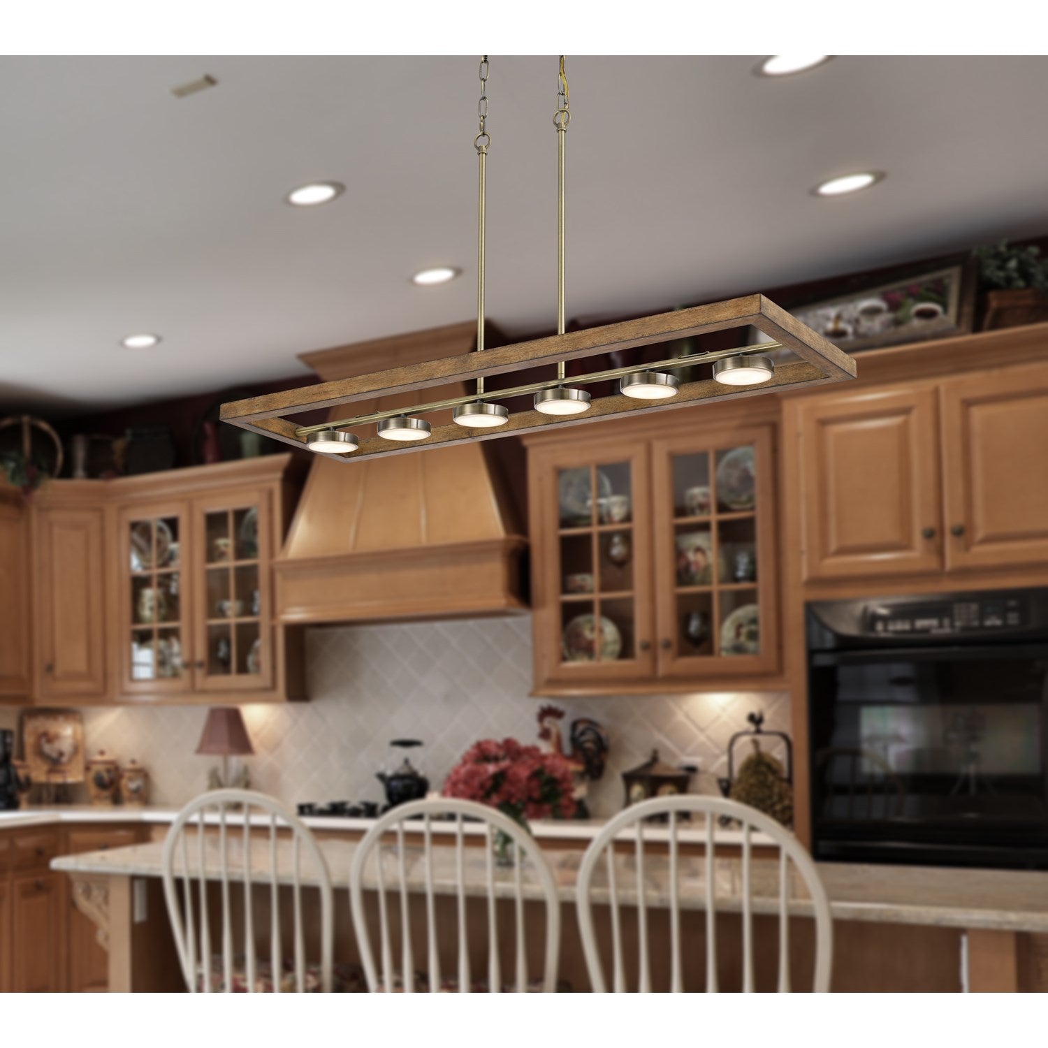 Dimmable Integrated Led Rubber Wood Island Chandelier