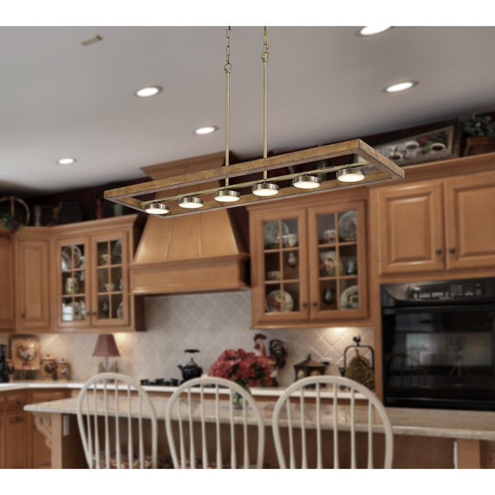 Dimmable Integrated Led Rubber Wood Island Chandelier