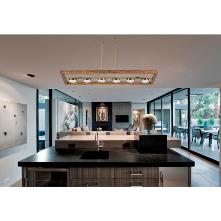 Dimmable Integrated Led Rubber Wood Island Chandelier