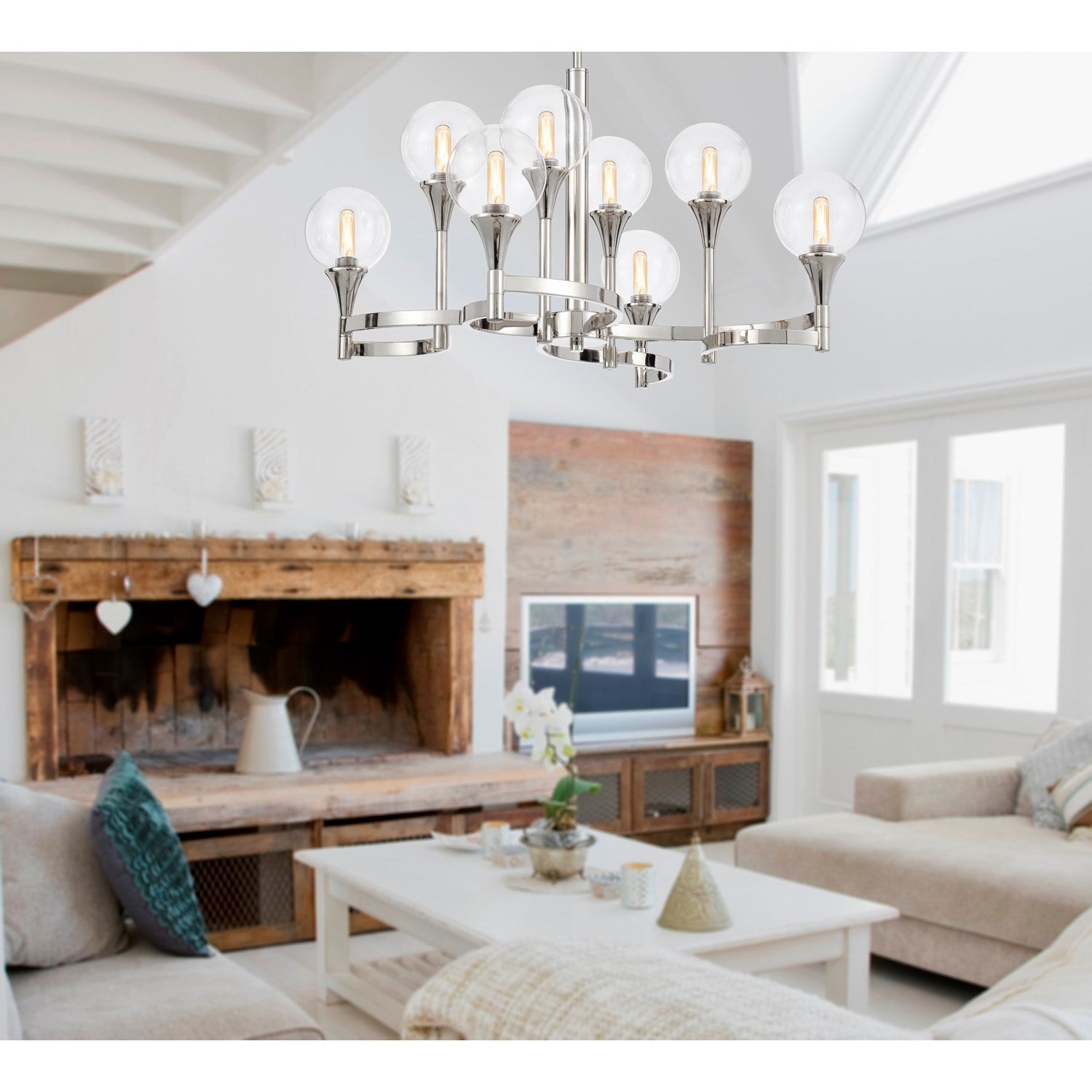 15W X 8  Metal Chandelier And Clear Round Glass Shades