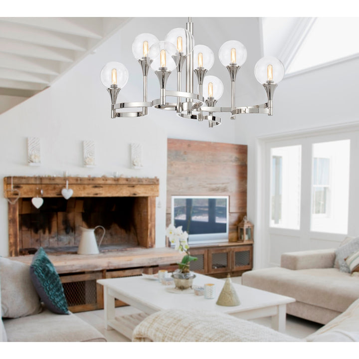15W X 8  Metal Chandelier And Clear Round Glass Shades