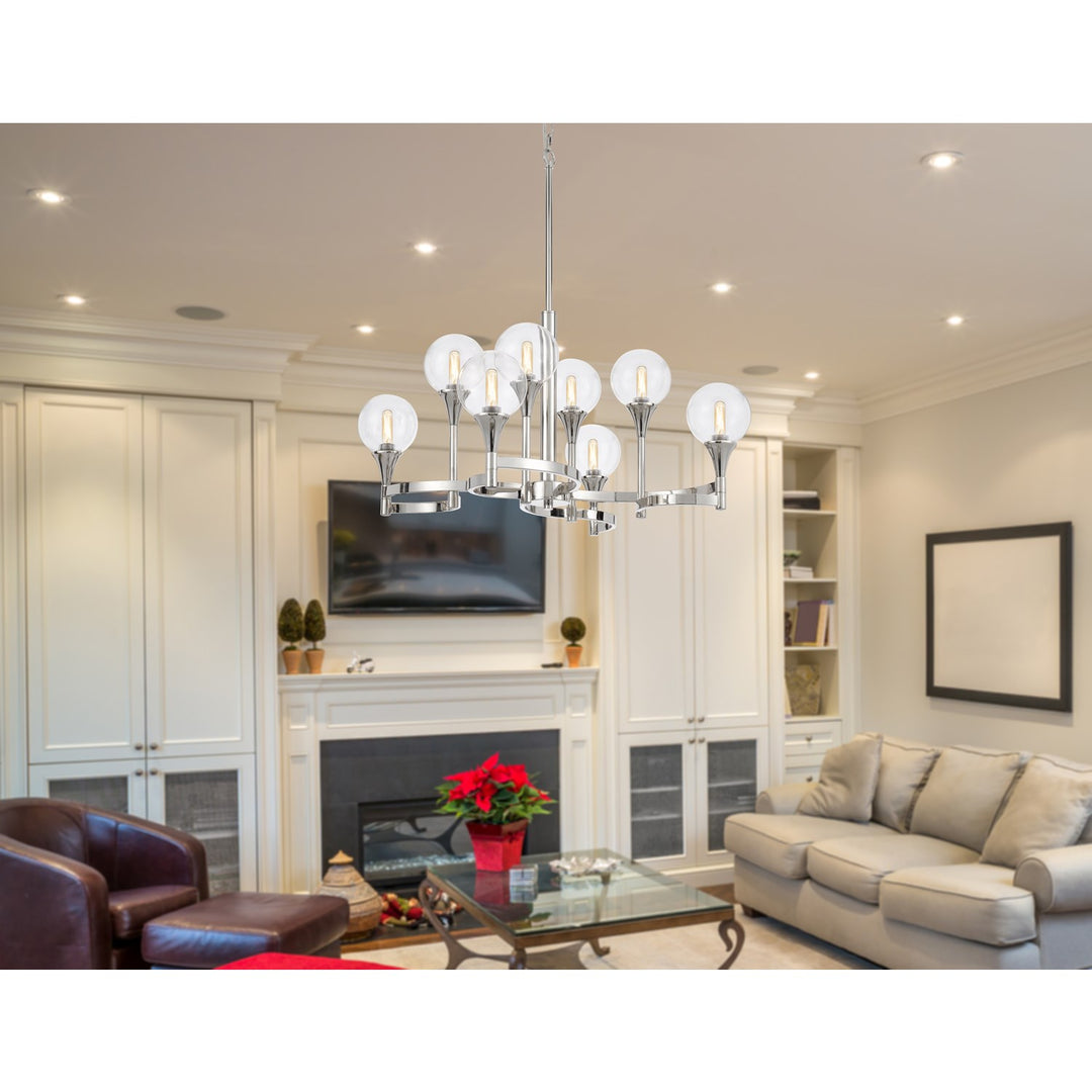 15W X 8  Metal Chandelier And Clear Round Glass Shades